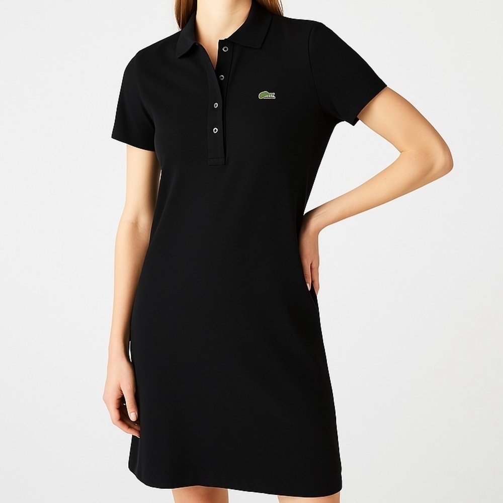 Lacoste Polo Dress Sporty Cotton Stretch Pique 
Embroidery Crocodile BLK 42 M/L